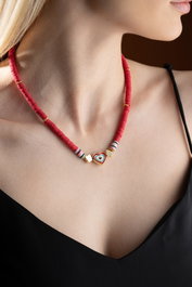 Heliophilia Silver Collar Multicolor KL-0873 con Colgante de Corazón